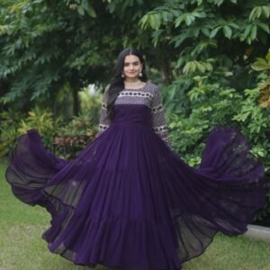 Indigo Wine Luxury Look Embroidered Gown With 12 Mtr Flair