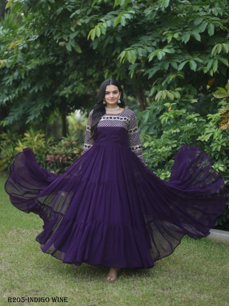 indigo wine luxury look embroi 1722321546 Indigo Wine Luxury Look Embroidered Gown With 12 Mtr Flair