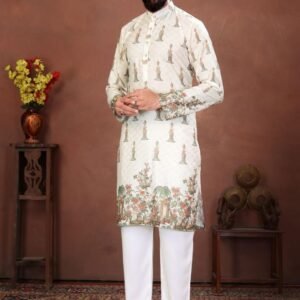Ivory Royal Vintage Printed Men s Kurta