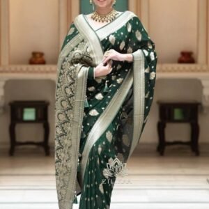 Jacquard Work Soft Lichi Silk Dark Green Saree