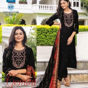 Jamini Black Straight Cut Work Roman Silk Kurtis
