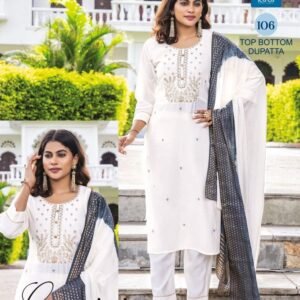 Jamini White Straight Cut Work Roman Silk Kurtis