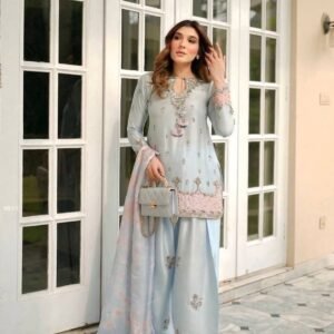Japan Satin Embroidered Sequence Work Farshi Plazzo