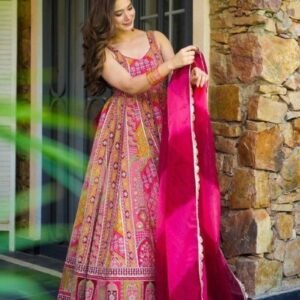 Jimmy Choo Digital Printed Anarkali Gown With Dupatta