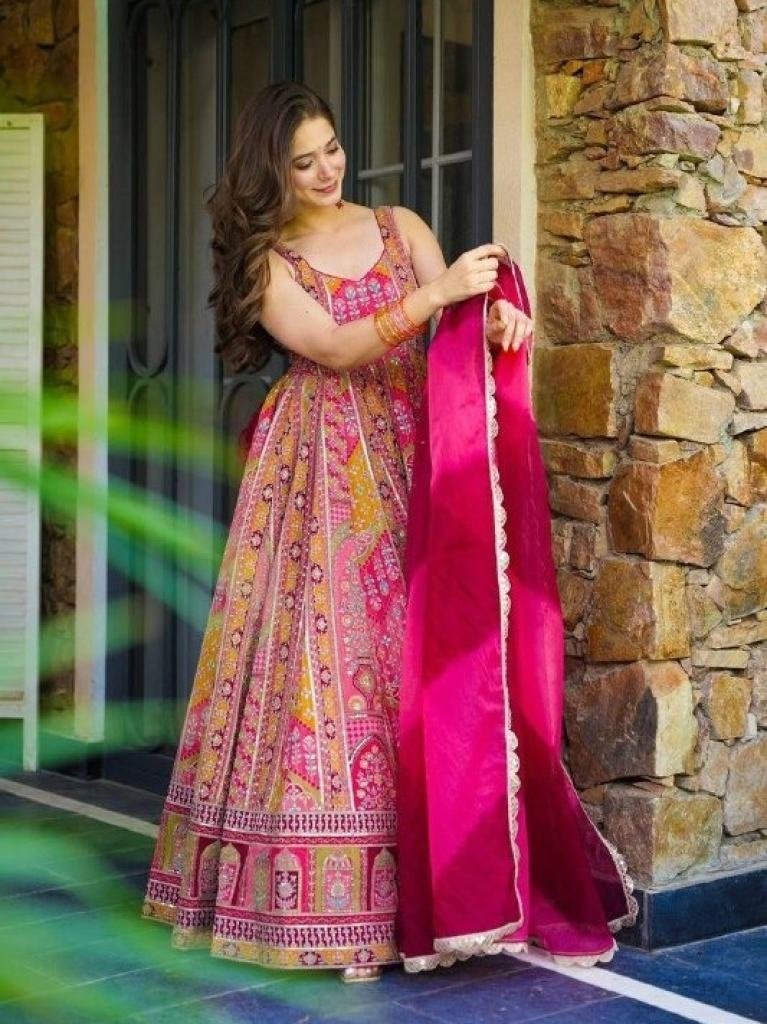 jimmy choo digital printed ana 1749039601 Jimmy Choo Digital Printed Anarkali Gown With Dupatta