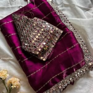 Jimmy Choo Rani Pink Saree With Mirror Work Border