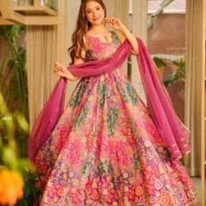 Jimmy Organza Silk Digital Print Anarkali Gown