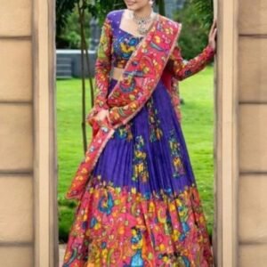 Kalamkari Print Chinon Fabric South Indian Lehenga