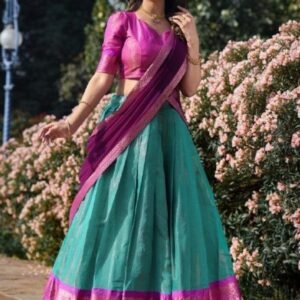 Kanchipuram Fabric Sky Blue Lehenga With violet Dupatta