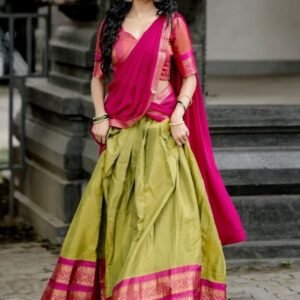 Kanchipuram Fabric Zari Weaving Work Half Lehenga Saree