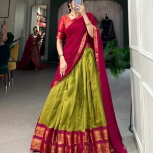 Kanchipuram Silk Mehandi Lehenga Choli With Dupatta