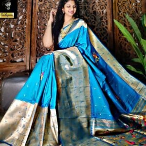 Kanjivaram Fancy Sky Blue Soft Silk Paithani Saree