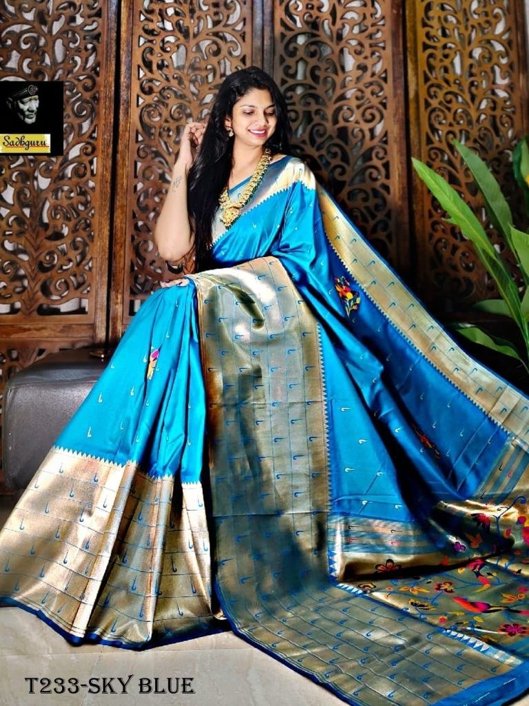 kanjivaram fancy sky blue soft 1721022180 Kanjivaram Fancy Sky Blue Soft Silk Paithani Saree