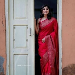 Karva Chauth Special Banarasi Red Lichi Silk Saree