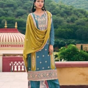 Kavya Real Chinon Three Piece Embroidered Party Wear Suits with Pant