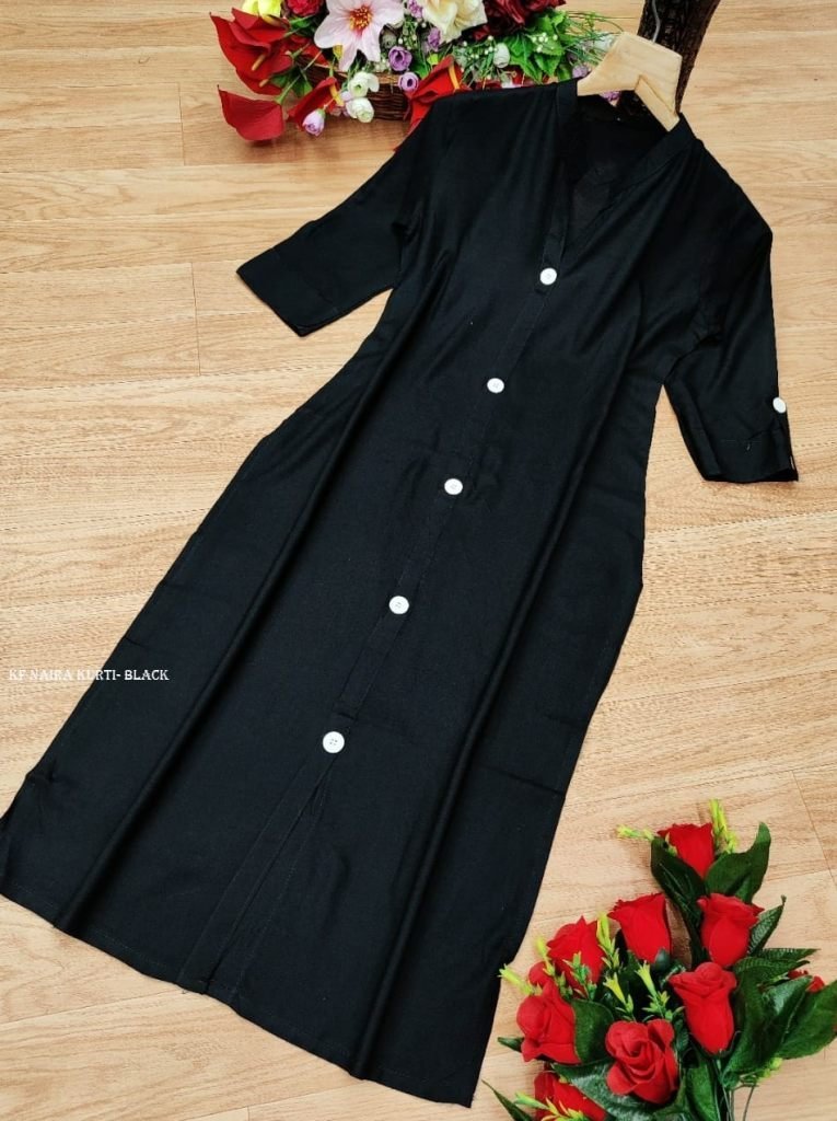 kf plain black rayon naira kur 1716370916 KF Plain Black Rayon Naira Kurti
