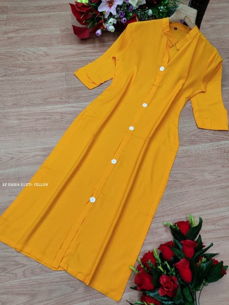 kf plain yellow rayon naira ku 1716370804 KF Plain Yellow Rayon Naira Kurti
