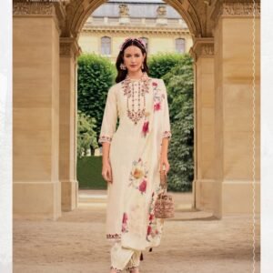 Khawaish Handwork Off White Viscose Silk Kurtis With Afghani Style Bottom