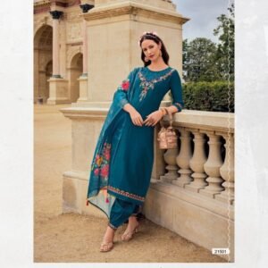 Khawaish Handwork Rama Viscose Silk Kurtis With Afghani Style Bottom