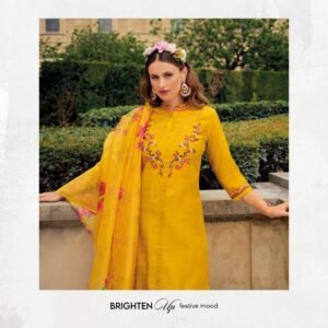 Khawaish Yellow Handwork Viscose Silk Kurtis With Afghani Style Bottom