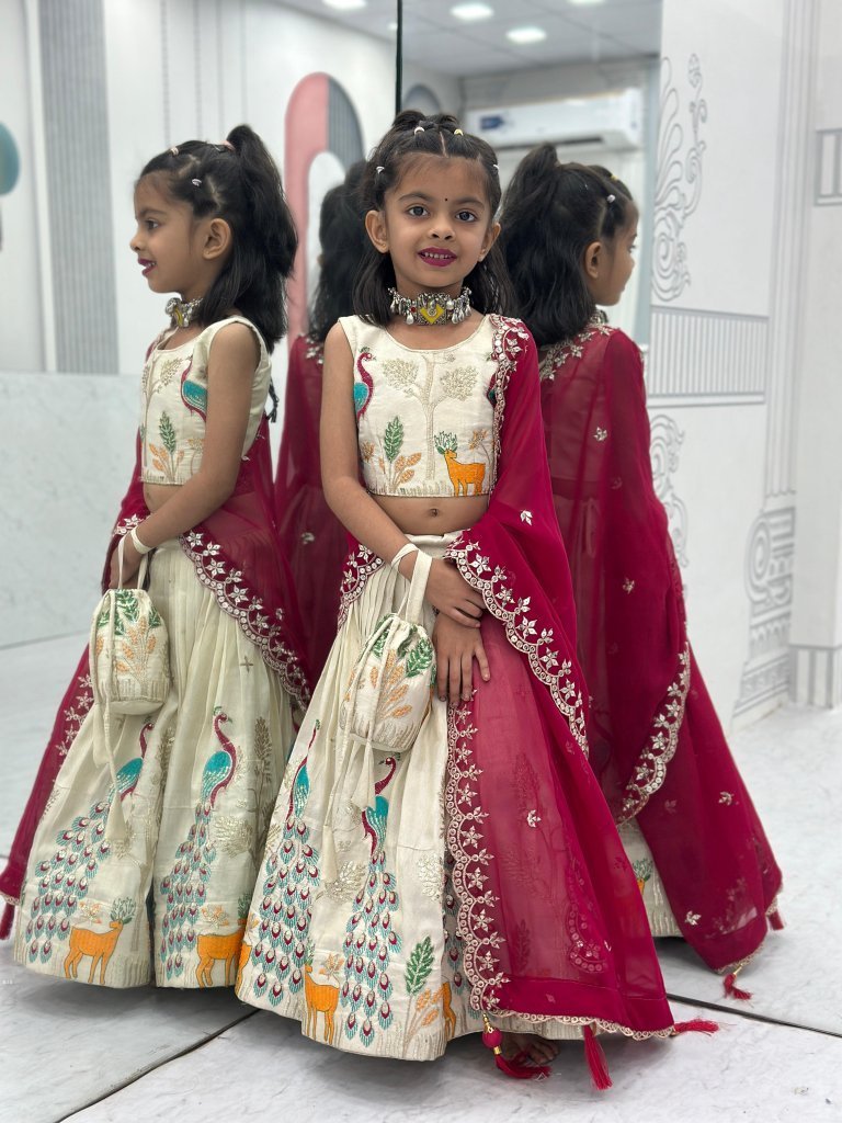 kids embroidered lehenga in of 1742304803 Beautiful Sequence Work Tissue Silk Kids Lehenga