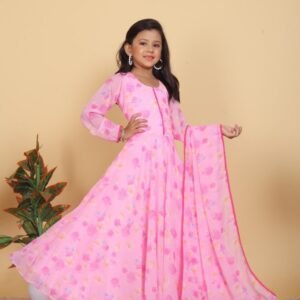 Kids Gown Set With Soft Printed Work