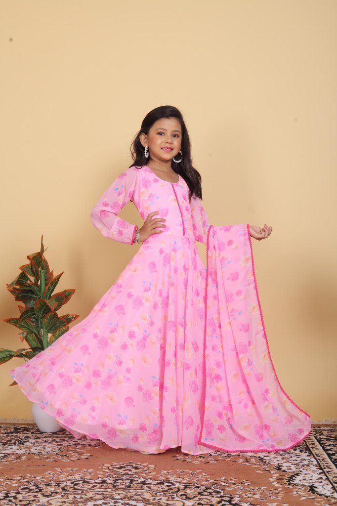 kids gown set with soft printe 1733301083 Kids Gown Set With Soft Printed Work