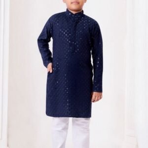 Kids Wear Blue Kurta Pajama Set With Chikankari work
