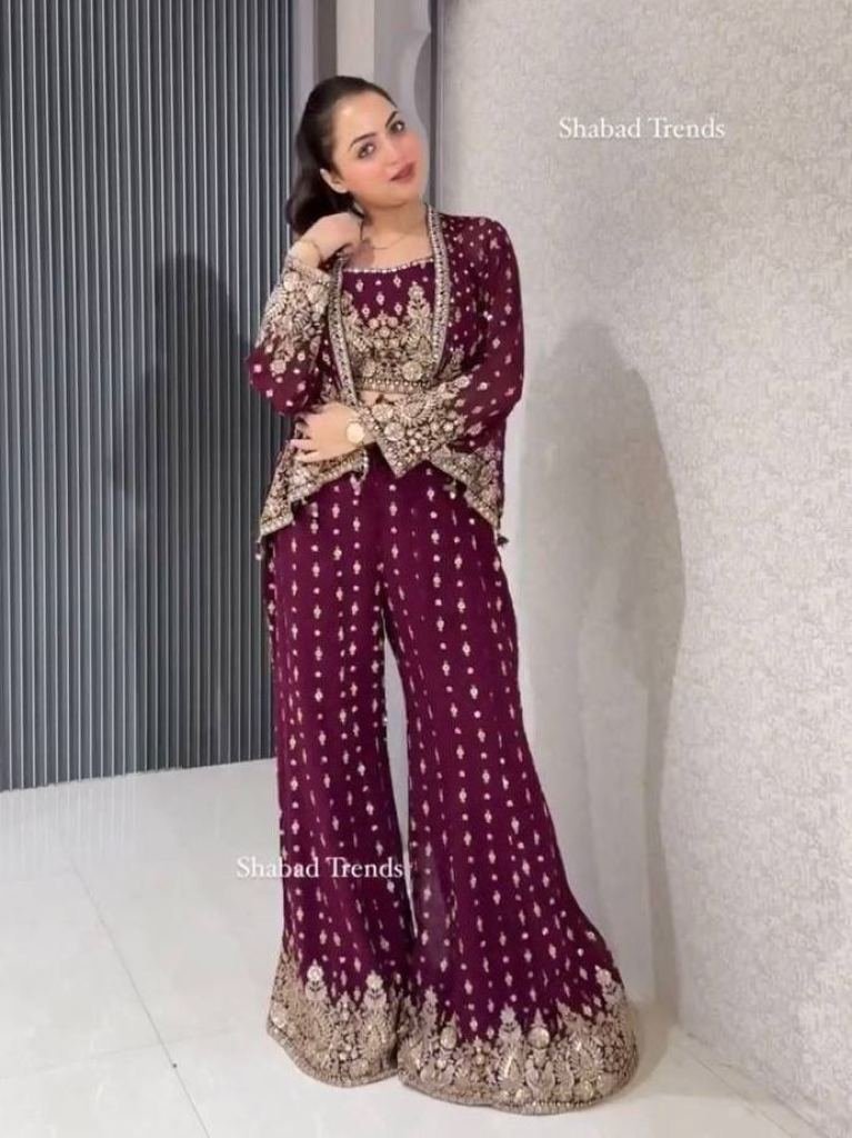 koti blouse palazzo with georg 1746801327 Koti Blouse Palazzo With Georgette Embroidered Sequence Work