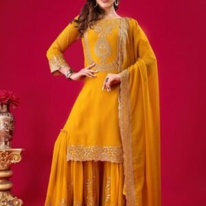 Ladies Haldi Function Embroidery Work Georgette Suits