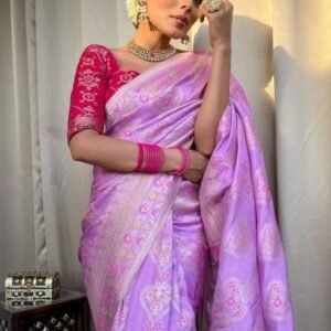 Ladies Lavender Wedding Banarasi Soft Silk Saree