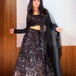 Ladies Party Wear Black Sequince Heavy Work Lehenga Choli