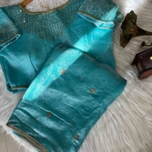Ladies Party Wear Blue Sequence Work Lace Saree