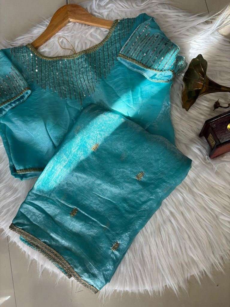 ladies party wear blue sequenc 1744198942 Ladies Party Wear Blue Sequence Work Lace Saree