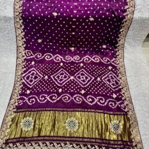 Ladies Wedding Wear Wine Pure Lagdi Patta Gajji Silk Sarees