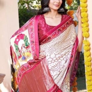 Lagdi Patta Panetar Pure Gaji Silk Bandhani Saree by Fab Funda
