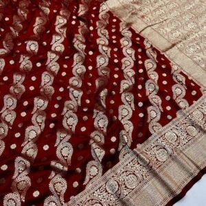 LAHER Maroon Beautiful Pure Banarasi Silk Saree