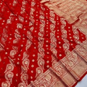 LAHER Red Beautiful Pure Banarasi Silk Saree