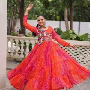 Laheriya Bandhej Printed Kutchi Patche Work Gown