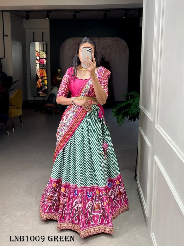 laheriya patola print green le 1716978867 Laheriya Patola Print Green Lehenga