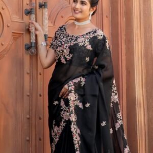 Latest Beautiful Black Kasturi Silk Saree With Zari and Dori Work