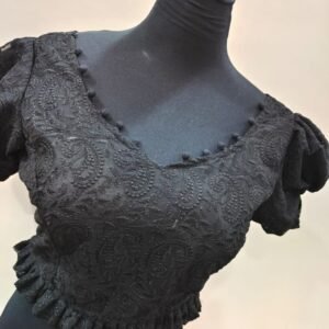 Latest Black Pompom Chikankari Hakoba With Interlock Blouse