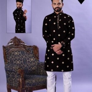 Latest Black Pure Silk Kurta Pajama Set