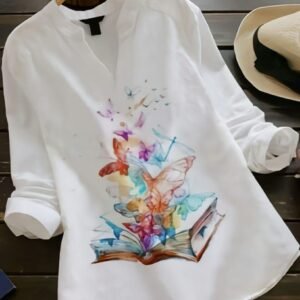Latest Book Digital Print Rayon White Ladies Top