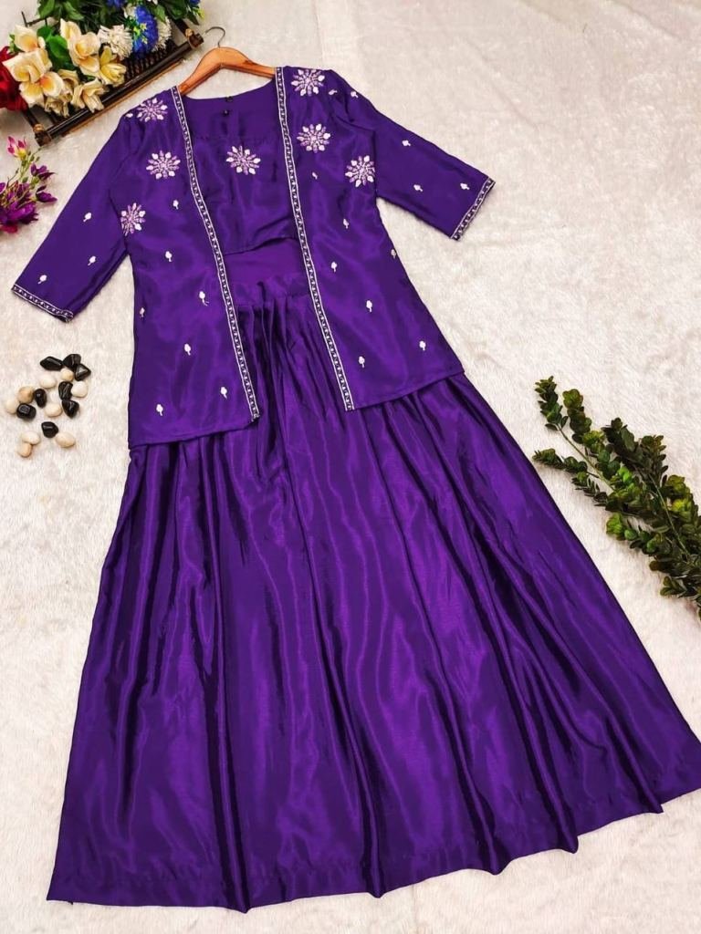 latest chinnon silk purple col 1728724291 Latest Chinnon Silk Purple Indo Western Dresses