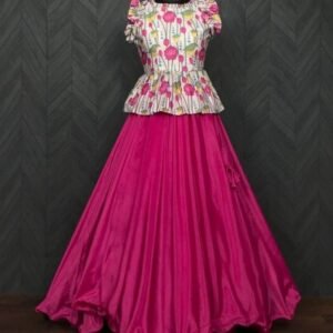 Latest Chinon Pink Crop Top Lehenga Choli