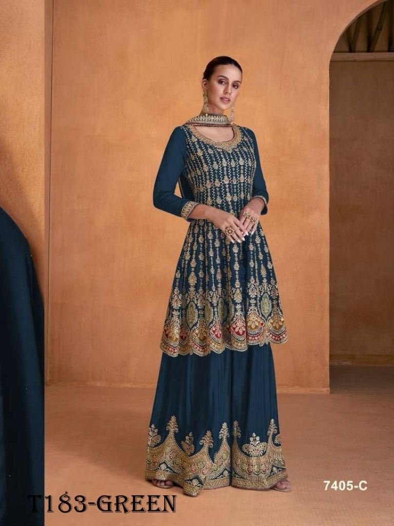 latest collation green georgat 1720268544 Latest Collection Green Georgette Sharara Suit