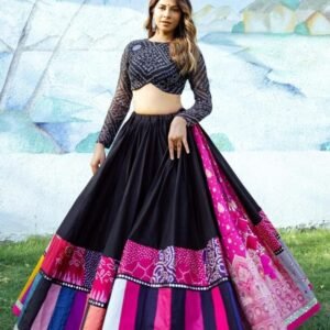 Latest Collection Black Muslin Cotton Lehenga Choli With Digital Print