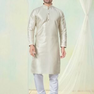 Latest Collection Cream Pure Silk Men Kurta With Bottom