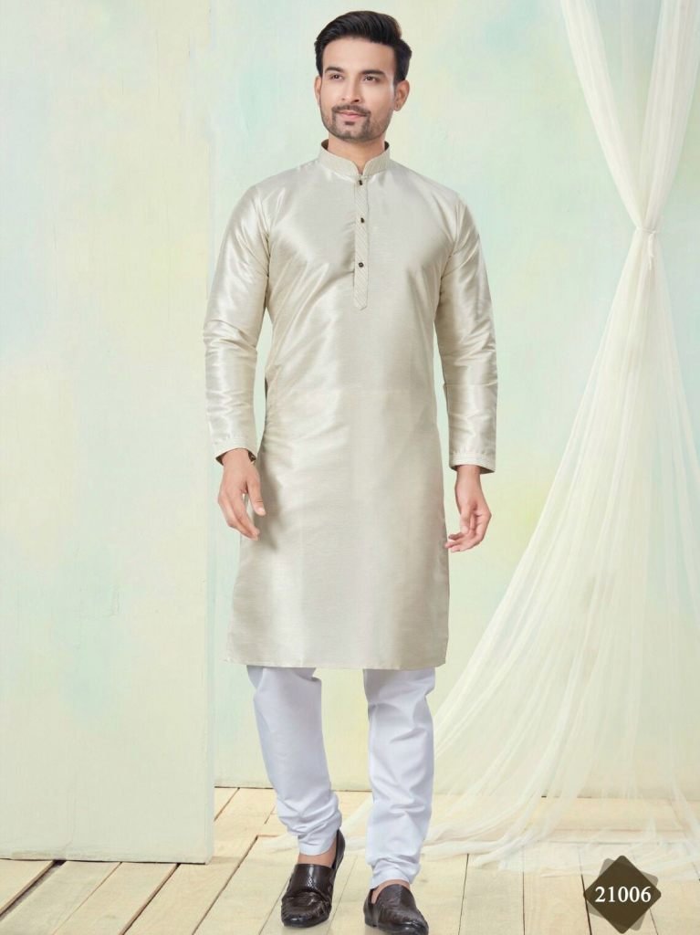 latest collection cream pure s 1735558312 Latest Collection Cream Pure Silk Men Kurta With Bottom